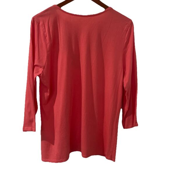 3 for $25-Laura Scott - Orange-Embroidery -V-neck 3/4 Sleeves Knit Top - Size XL - Picture 2 of 8